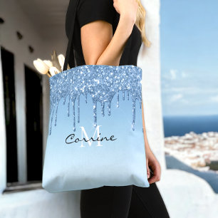 Custom Monogram Ice Blue Glitzer Tropfen Metallisc Tasche