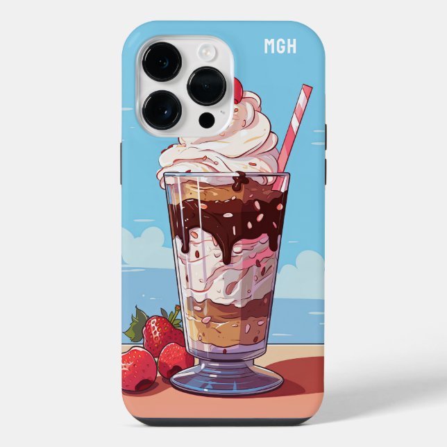 Custom Monogram Ice Creme Milkshake iPhone 14 Pro Max Hülle (Rückseite)