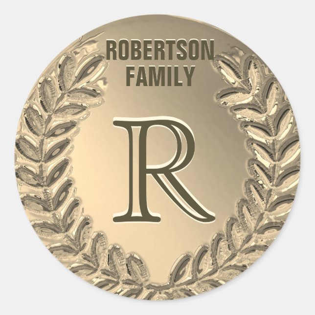 Custom Monogram Imitats Gold Foil Family Runder Aufkleber (Vorderseite)