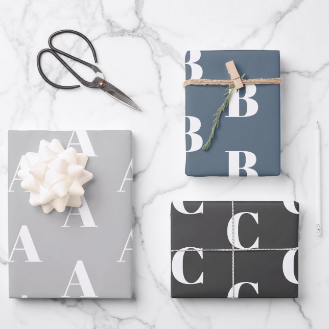 Custom monogram initial grau-graue Holzkohle Geschenkpapier Set (Vorderseite)