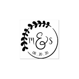 Custom Monogram Initials Wedding Wreath Art Gummistempel