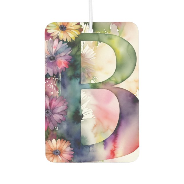 Custom Monogram Jewel Tone Wasserfarbe Floral Autolufterfrischer (Vorderseite)