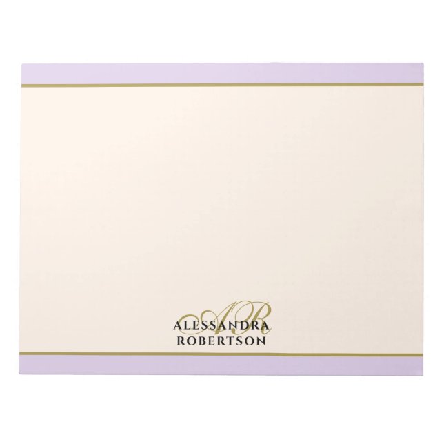 Custom Monogram Lavender Ivory Gold Minimalist Notizblock (Vorderseite)