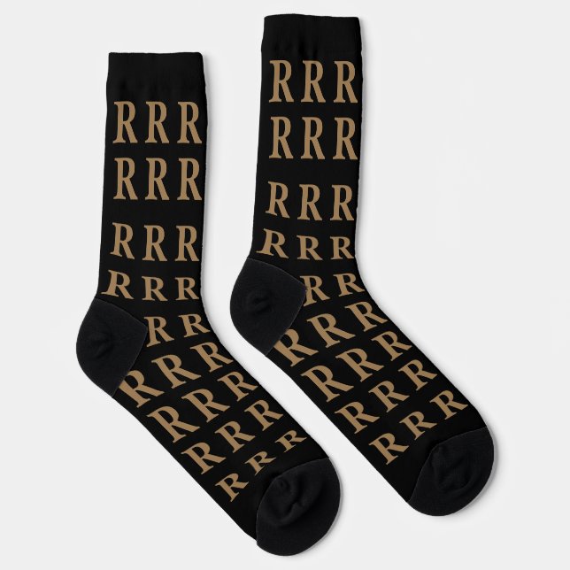 Custom Monogram Letter Black Gold socks Socken (Rechts)