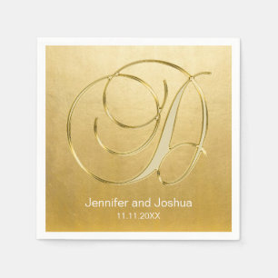 Custom Monogram Letter D Gold Foil Wedding Napkins Serviette