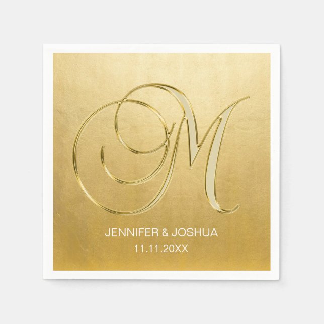 Custom Monogram Letter M Gold Foil Wedding Serviette (Vorderseite)