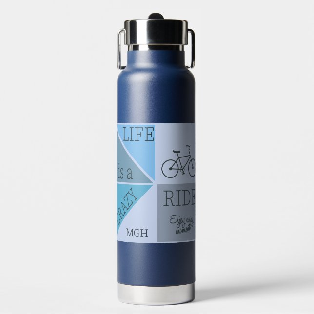 Custom Monogram Life ist eine verrückte Reise Trinkflasche (Vorderseite)