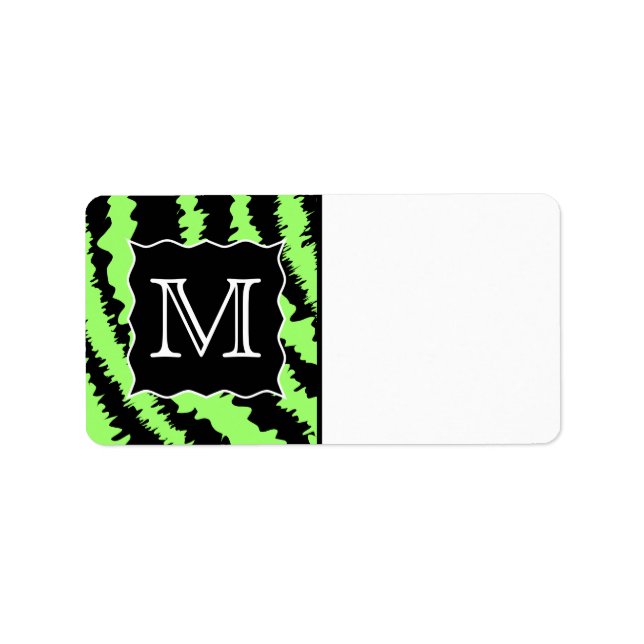 Custom Monogram Lime Green und Black Zebra Muster Adressaufkleber (Vorne)