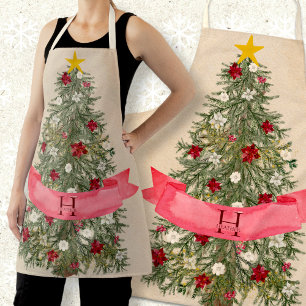 Custom Monogram Lovely Watercolor Christmas Tree Schürze