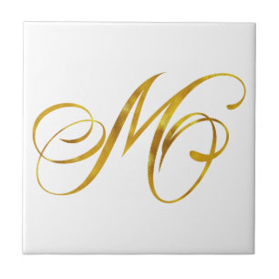 Custom Monogram M Imitat Gold Foil Monogramme Init Fliese