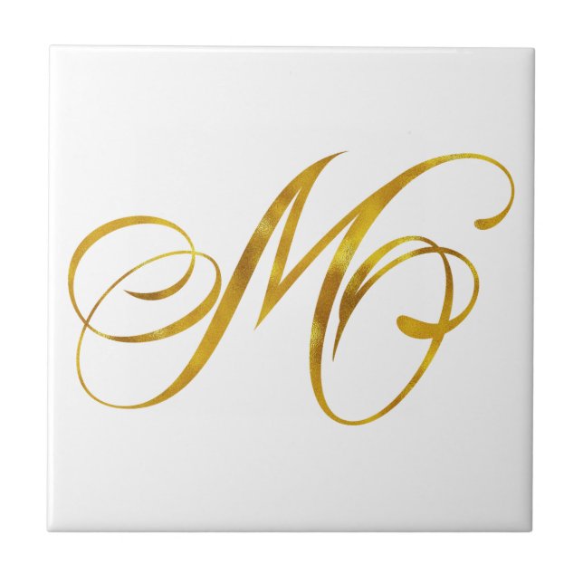 Custom Monogram M Imitat Gold Foil Monogramme Init Fliese (Vorderseite)