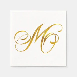 Custom Monogram M Imitat Gold Foil Monogramme Init Serviette