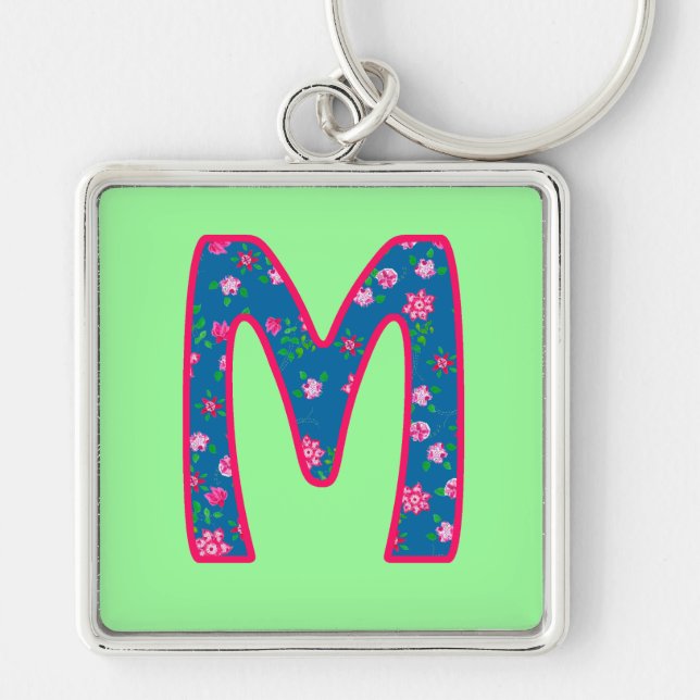 Custom Monogram M Schlüsselanhänger, Ditsy Floral  Schlüsselanhänger (Vorne)