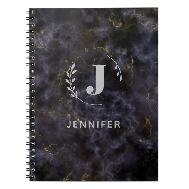 Custom Monogram Marble Uni Ruled Notebook Notizblock (Vorderseite)
