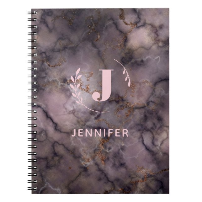 Custom Monogram Marble Uni Ruled Notebook Notizblock (Vorderseite)