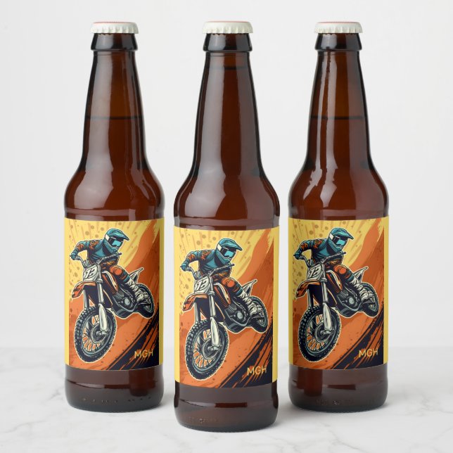 Custom Monogram Motocross Bierflaschenetikett (Flaschen)