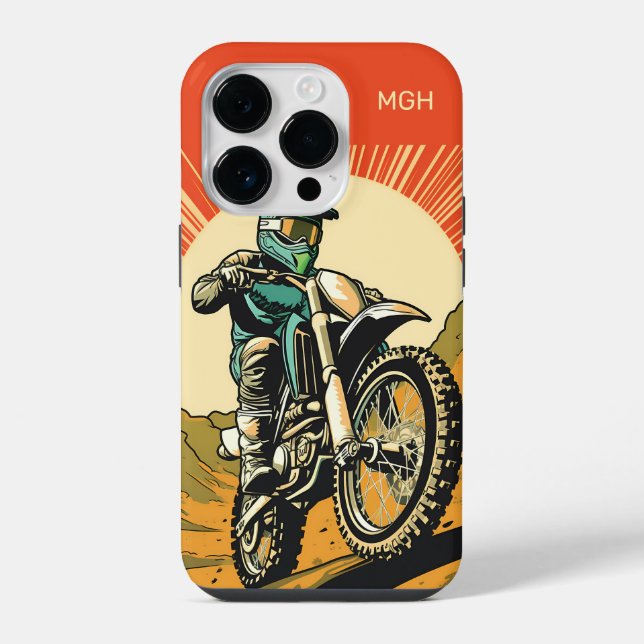 Custom Monogram Motocross iPhone 14 Pro Hülle (Rückseite)