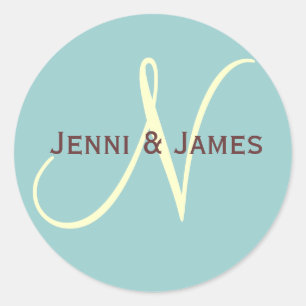 Custom Monogram N Gastgeschenk Hochzeit & Umschlag Runder Aufkleber