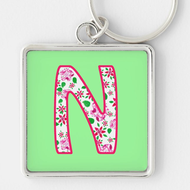 Custom Monogram N Schlüsselanhänger, Ditsy Floral  Schlüsselanhänger (Vorne)