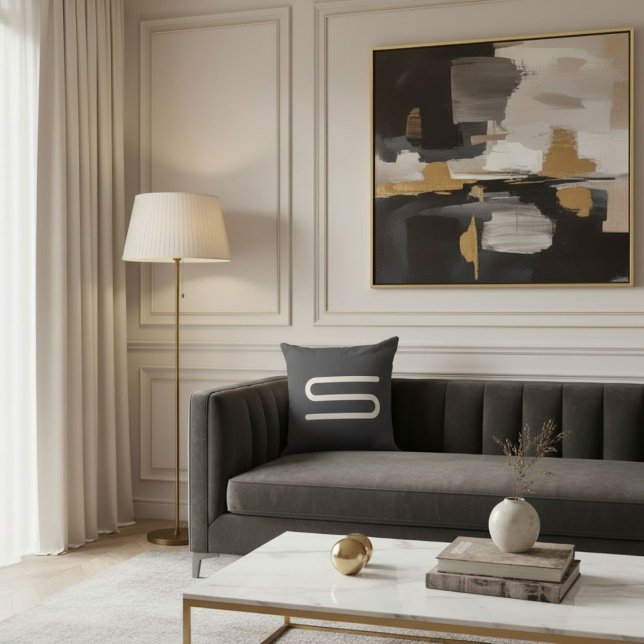  Custom monogram name black and white typography Kissen (Von Creator hochgeladen)