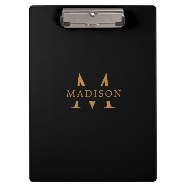 Custom Monogram Name Black Executive Clipboard Klemmbrett (Vorderseite)