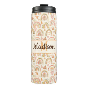 Custom Monogram Name Boho Rainbow Tumbler Bottle Thermosbecher