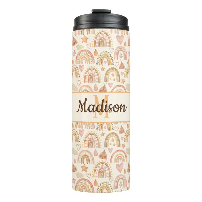 Custom Monogram Name Boho Rainbow Tumbler Bottle Thermosbecher (Vorderseite)