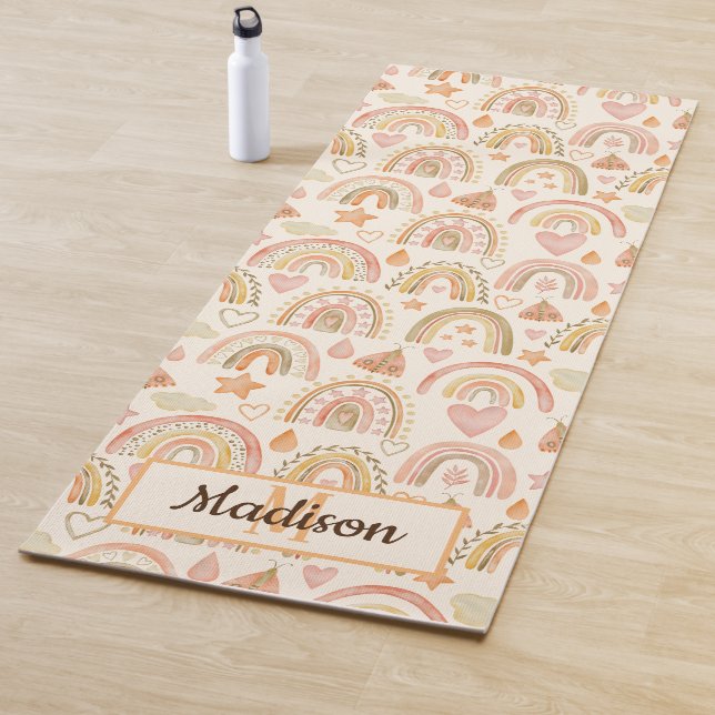 Custom Monogram Name Boho Rainbow Yoga Mat Yogamatte (Beispiel)