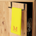 Custom Monogram Name Elegant Bright Yellow & Red Geschirrtuch<br><div class="desc">Your Custom Text And Color Bright Yellow & Red Monogram / Monogrammed Name Elegant Modern Chic Kitchen & Dining / Table & Kitchen Linens / Initial Name Personalized Template Kitchen Towel.</div>