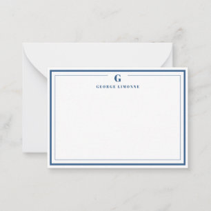 Custom Monogram Navy Blue Border Stationer Mitteilungskarte