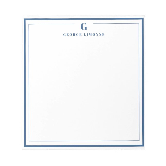 Custom Monogram Navy Blue Border Stationer Notizblock (Vorderseite)