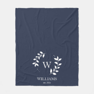 Custom Monogram Navy Blue Initial neu verheiratet Fleecedecke