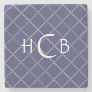 Custom Monogram Navy Blue und Silver Geometric Steinuntersetzer