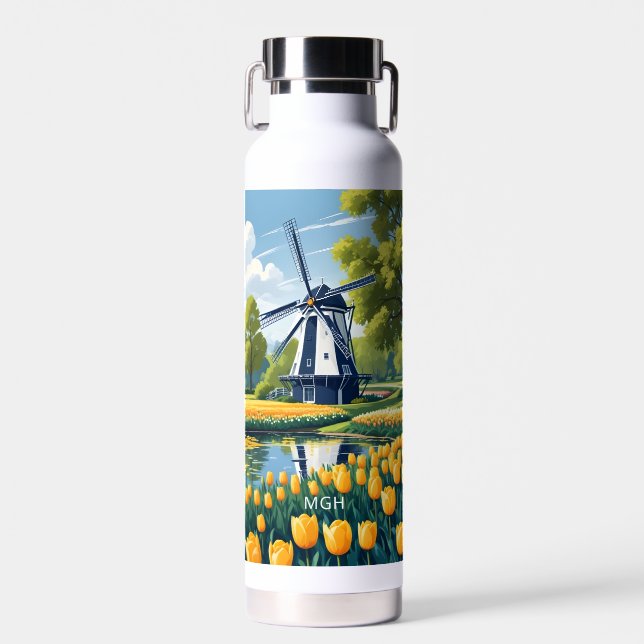 Custom Monogram Netherlands Windmills Trinkflasche (Vorne)