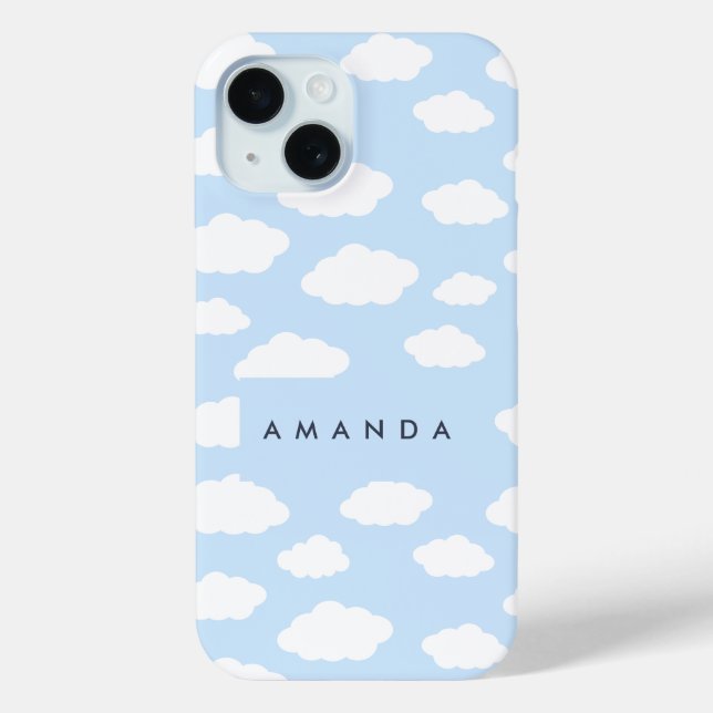 Custom Monogram Niedlich Girly Blue Cloud Geschenk Case-Mate iPhone Hülle (Rückseite)