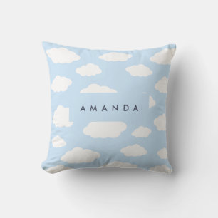 Custom Monogram Niedlich Girly Blue Cloud Geschenk Kissen