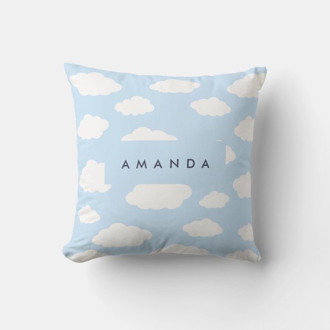 Custom Monogram Niedlich Girly Blue Cloud Geschenk Kissen (Vorderseite)