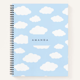 Custom Monogram Niedlich Girly Blue Cloud Geschenk Notizbuch