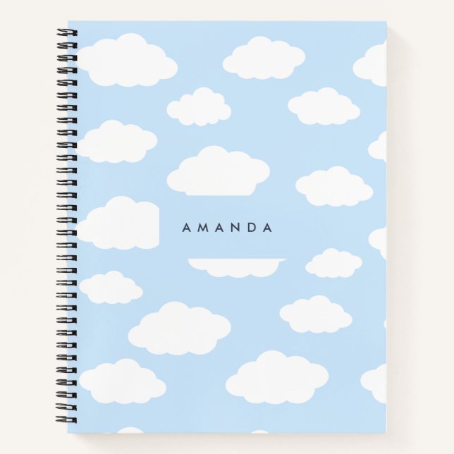 Custom Monogram Niedlich Girly Blue Cloud Geschenk Notizbuch (Vorderseite)