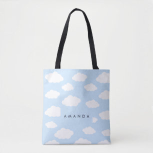 Custom Monogram Niedlich Girly Blue Cloud Geschenk Tasche