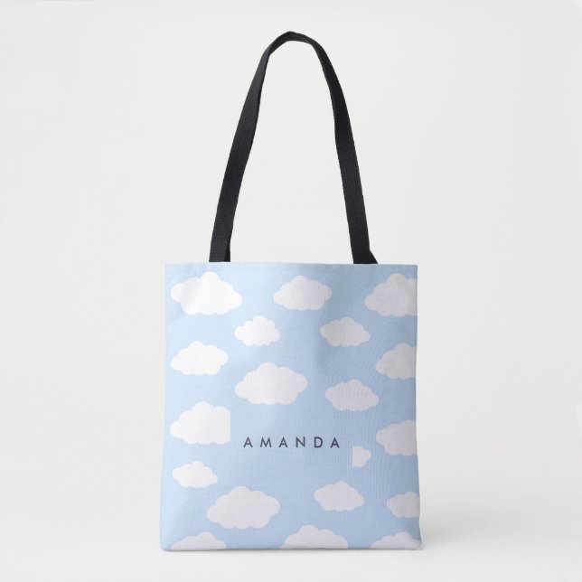 Custom Monogram Niedlich Girly Blue Cloud Geschenk Tasche (Vorderseite)