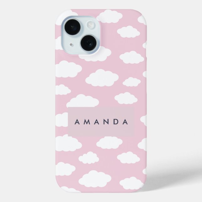 Custom Monogram Niedlich Girly Pink Cloud Geschenk Case-Mate iPhone Hülle (Rückseite)