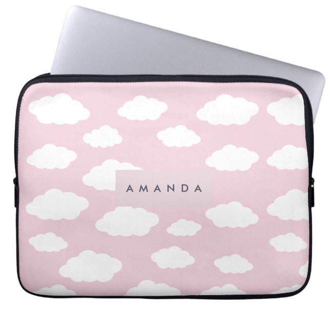 Custom Monogram Niedlich Girly Pink Cloud Geschenk Laptopschutzhülle (Vorderseite)