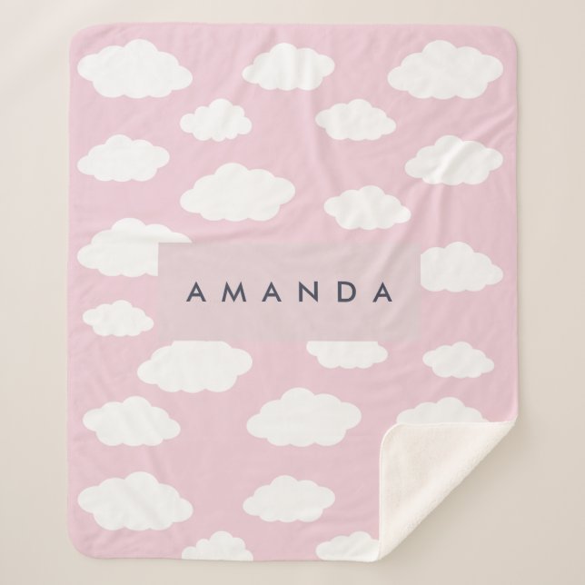 Custom Monogram Niedlich Girly Pink Cloud Geschenk Sherpadecke (Vorderseite)