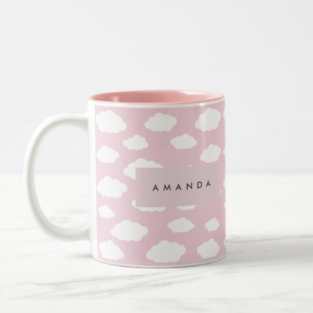 Custom Monogram Niedlich Girly Pink Cloud Geschenk Zweifarbige Tasse (Links)