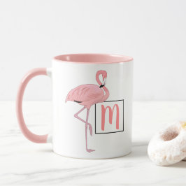 Custom Monogram Niedlich Pink Flamingo Wasserfarbe Tasse