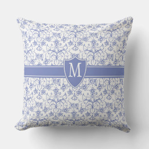 Custom Monogram on Stylish Blue Periwinkle Pattern Kissen