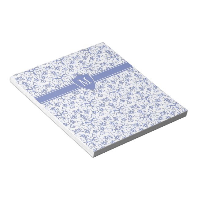 Custom Monogram on Stylish Blue Periwinkle Pattern Notizblock (angewinkelt)