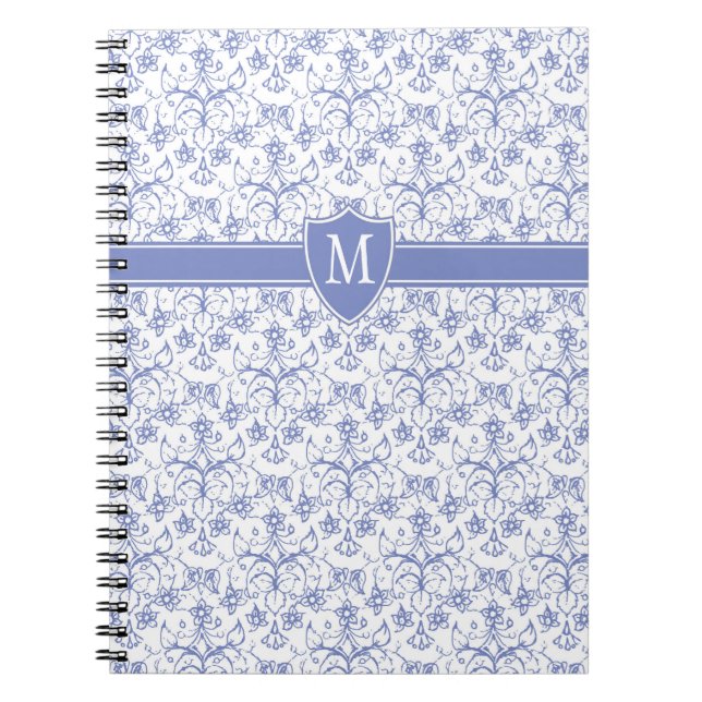 Custom Monogram on Stylish Blue Periwinkle Pattern Notizblock (Vorderseite)