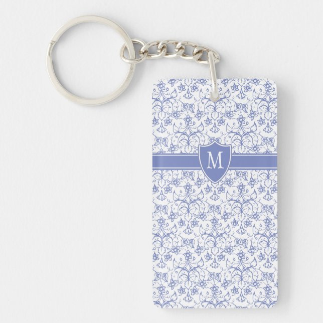 Custom Monogram on Stylish Blue Periwinkle Pattern Schlüsselanhänger (Vorderseite)